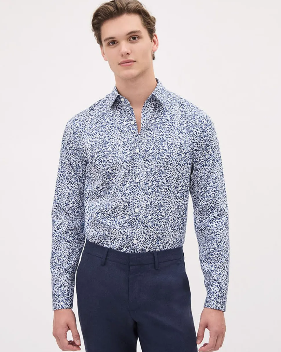 Tailored-Fit Dress Shirt with Blurry Floral Pattern