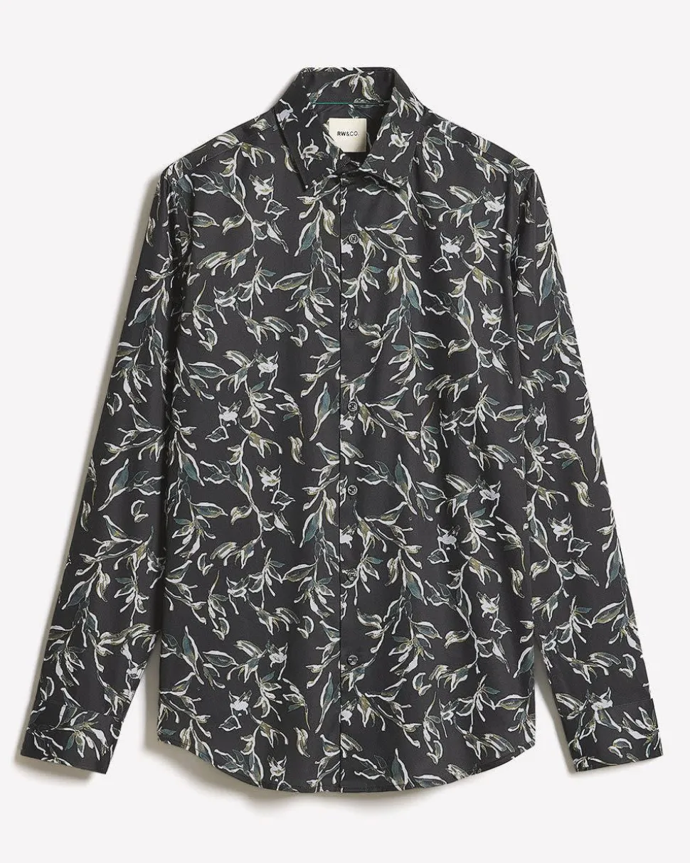 Tailored-Fit Dress Shirt with Watercolour Floral Pattern