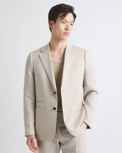 Tailored-Fit Greige Linen Suit Blazer