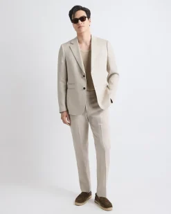 Tailored-Fit Greige Linen Suit Blazer