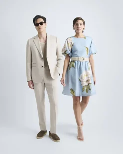 Tailored-Fit Greige Linen Suit Blazer