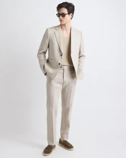 Tailored-Fit Greige Linen Suit Pant