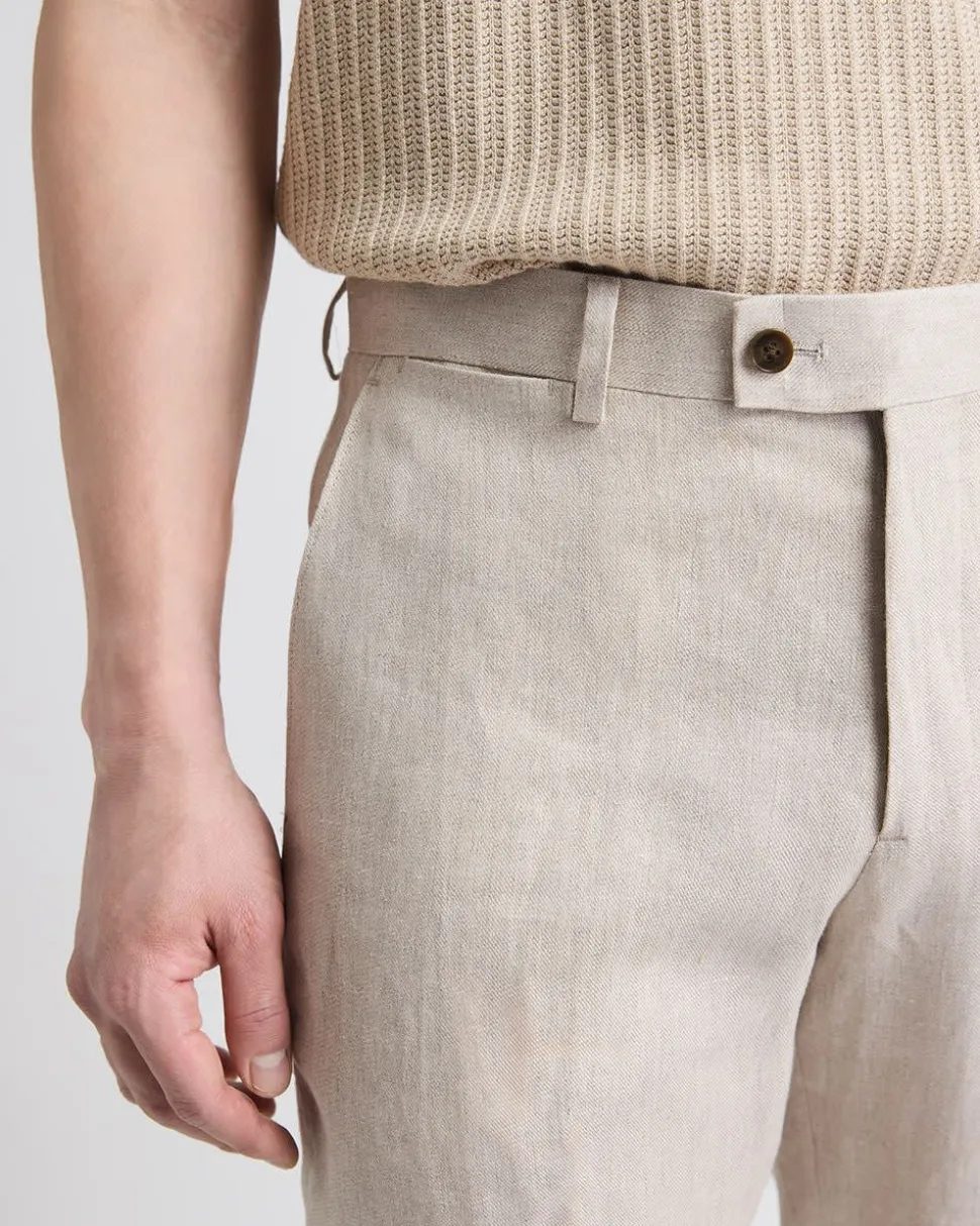 Tailored-Fit Greige Linen Suit Pant