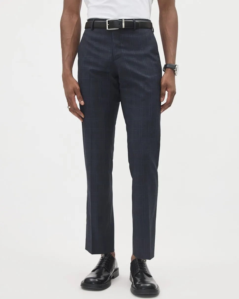 Tailored-Fit Navy Checkered Suit Pant
