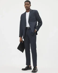 Tailored-Fit Navy Checkered Suit Pant