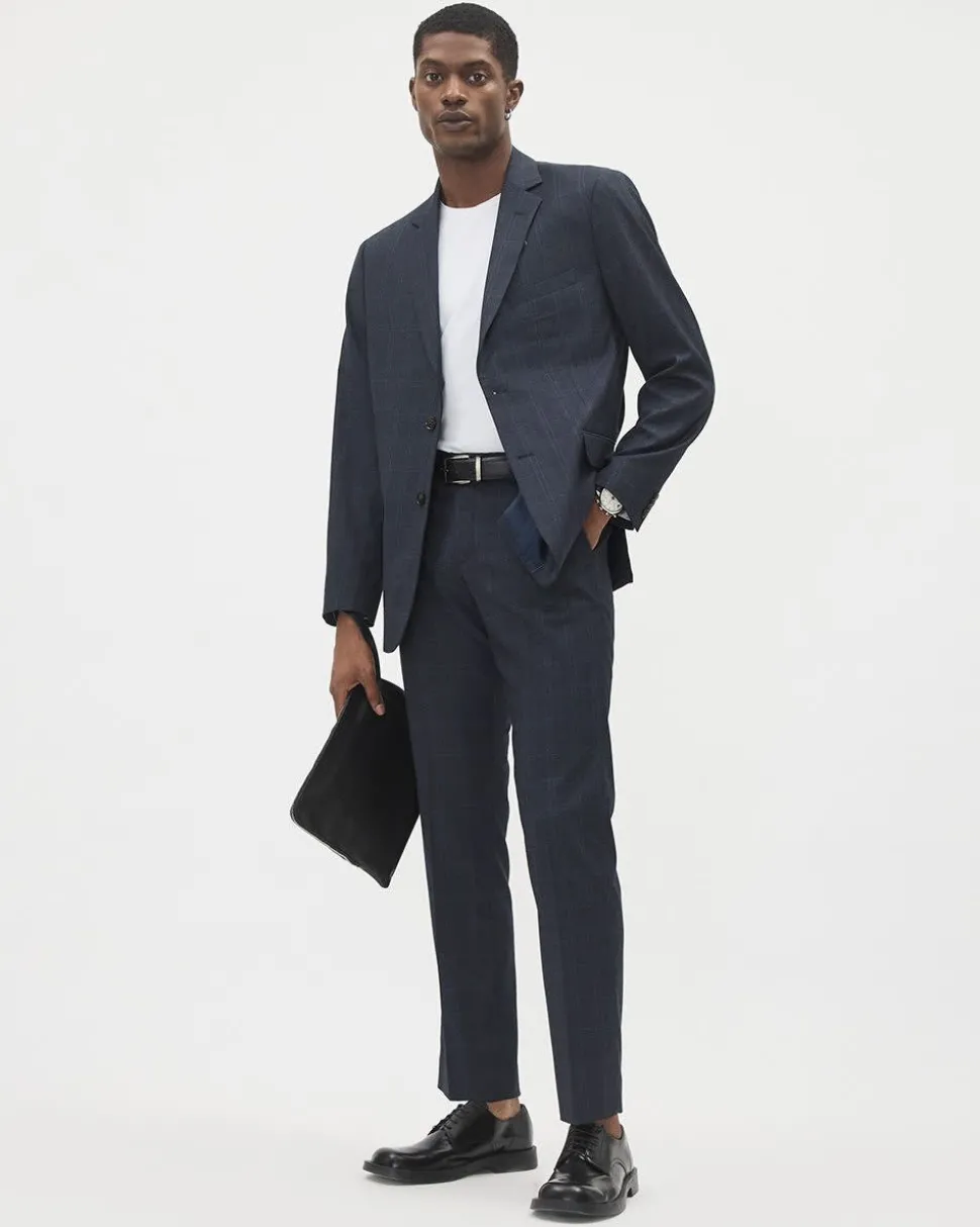 Tailored-Fit Navy Checkered Suit Pant