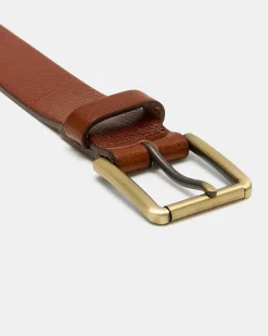 Tan Leather Belt with Square Buckle
