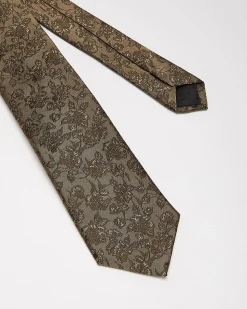 Taupe Skinny Tie with Floral Pattern