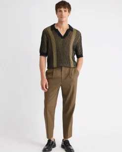 Textured Short-Sleeve Johnny Sweater with Vertical Stripes