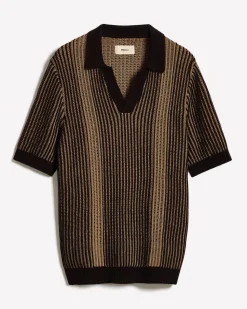 Textured Short-Sleeve Johnny Sweater with Vertical Stripes