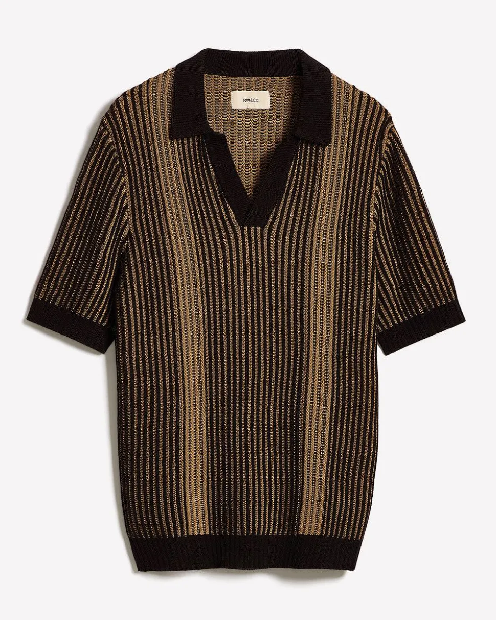 Textured Short-Sleeve Johnny Sweater with Vertical Stripes