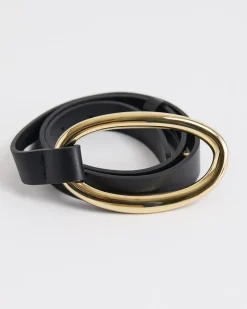 Thin Leather Belt with Oval Buckle
