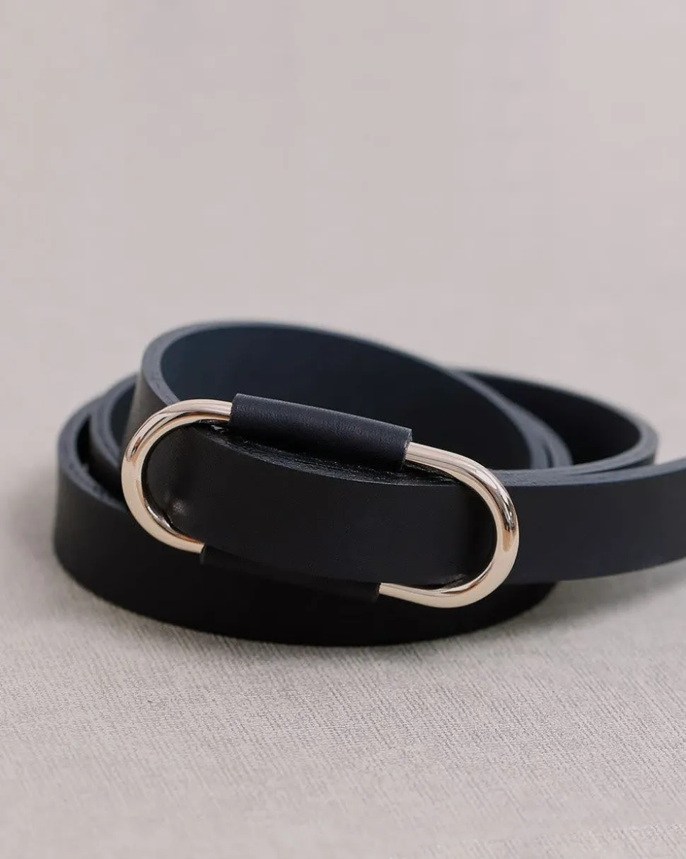 Thin Leather Belt with Oval Buckle