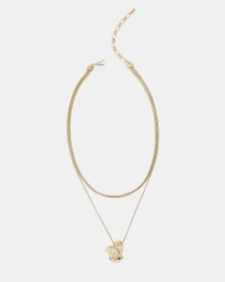Triple-Chain Short Necklace with Organic Metal Pendant