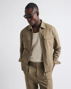Twill Bomber Jacket with Shirt Collar