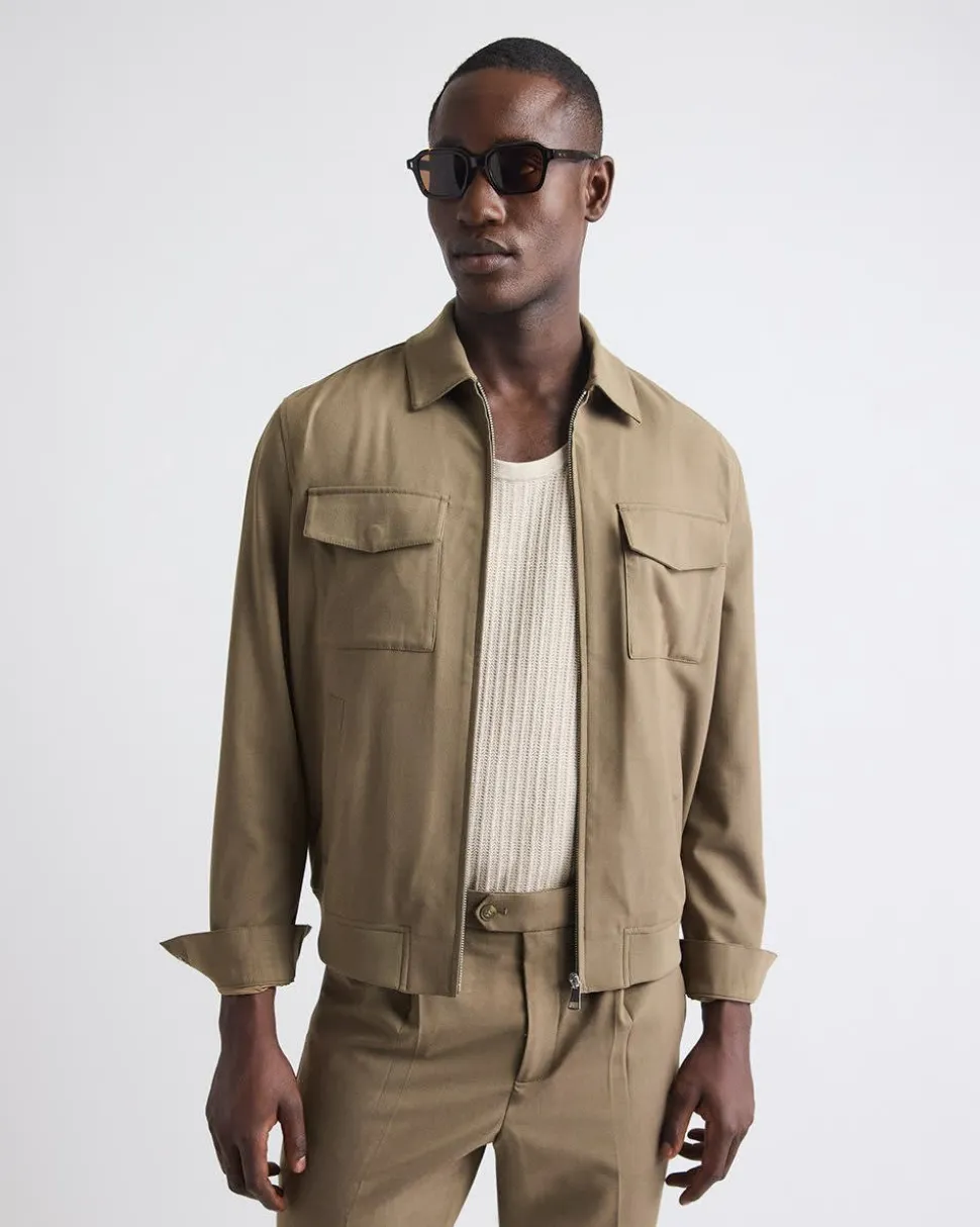 Twill Bomber Jacket with Shirt Collar