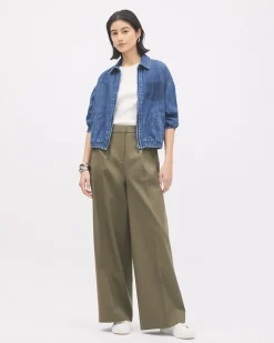 Twill High-Rise Wide-Leg Pant
