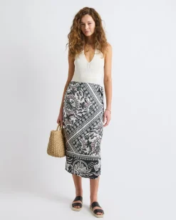 Twill High-Rise Wrap Midi Skirt
