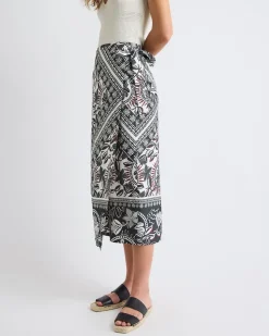 Twill High-Rise Wrap Midi Skirt