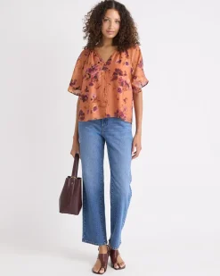V-Neck Blouse with Short Flutter Sleeves