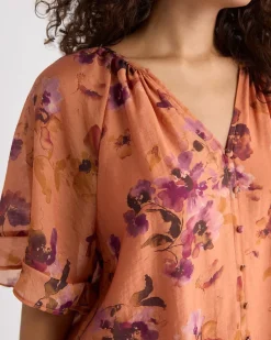 V-Neck Blouse with Short Flutter Sleeves