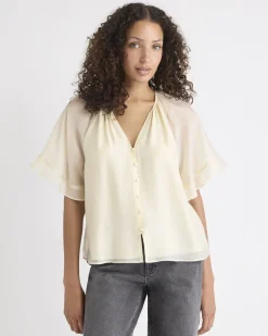 V-Neck Blouse with Short Flutter Sleeves