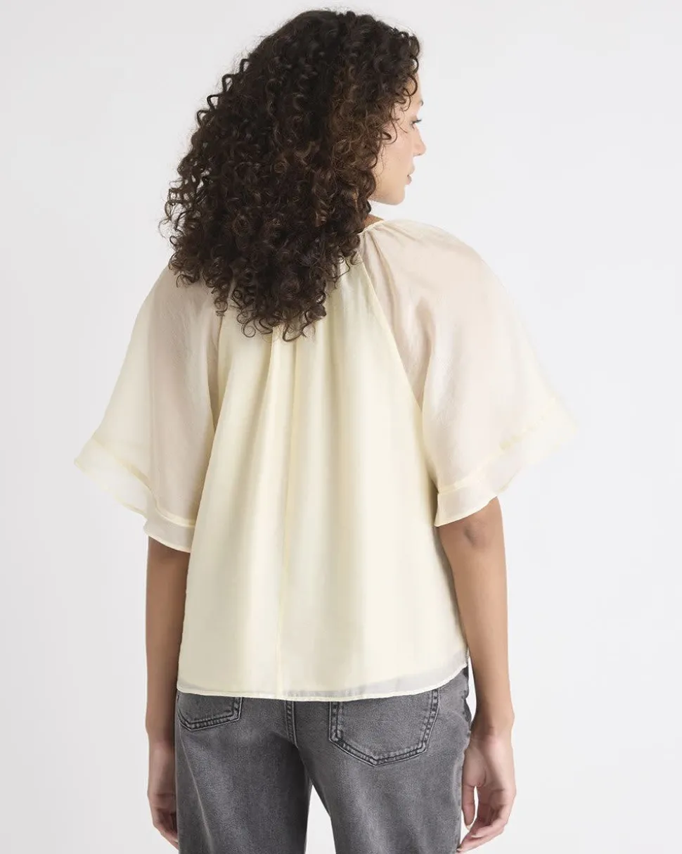 V-Neck Blouse with Short Flutter Sleeves
