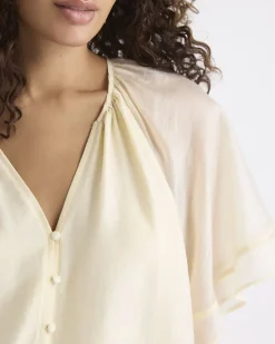 V-Neck Blouse with Short Flutter Sleeves