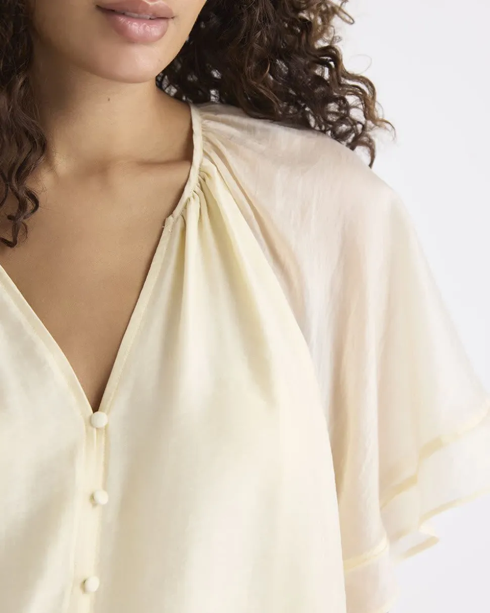V-Neck Blouse with Short Flutter Sleeves