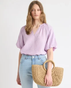 V-Neck Blouse with Short Puffy Sleeves