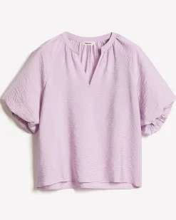 V-Neck Blouse with Short Puffy Sleeves