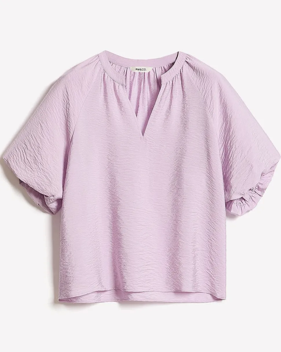V-Neck Blouse with Short Puffy Sleeves