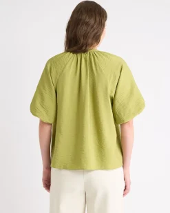V-Neck Blouse with Short Puffy Sleeves