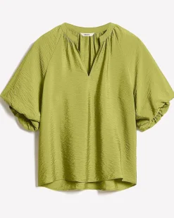 V-Neck Blouse with Short Puffy Sleeves