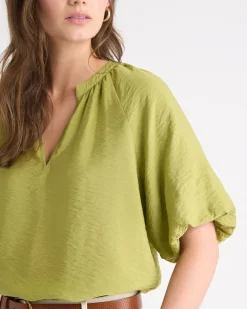V-Neck Blouse with Short Puffy Sleeves