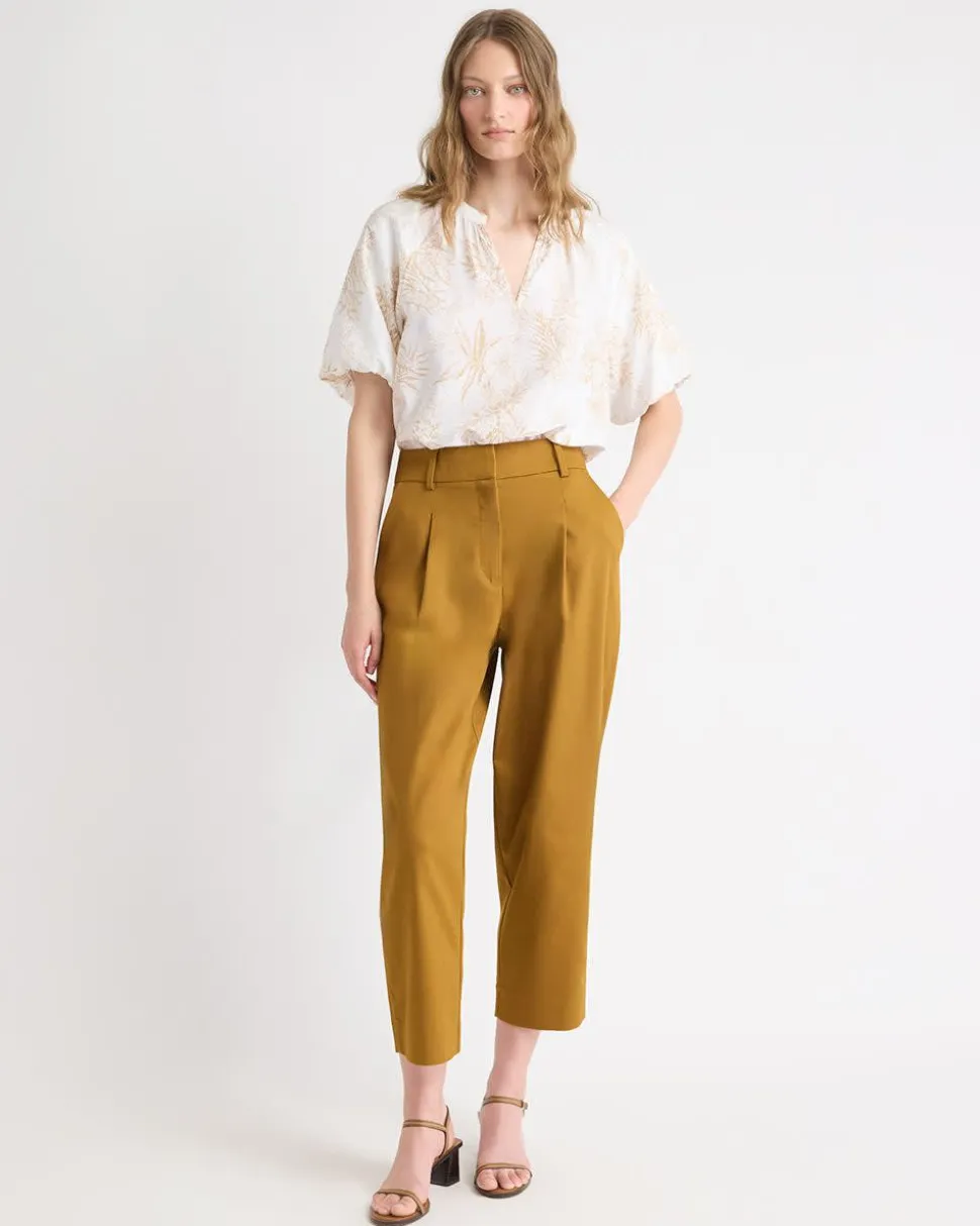 V-Neck Blouse with Short Puffy Sleeves