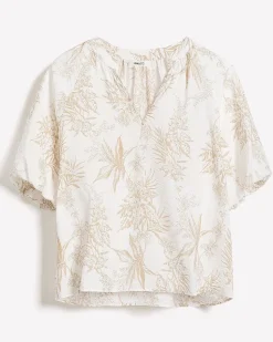 V-Neck Blouse with Short Puffy Sleeves