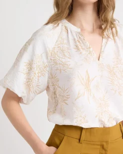 V-Neck Blouse with Short Puffy Sleeves
