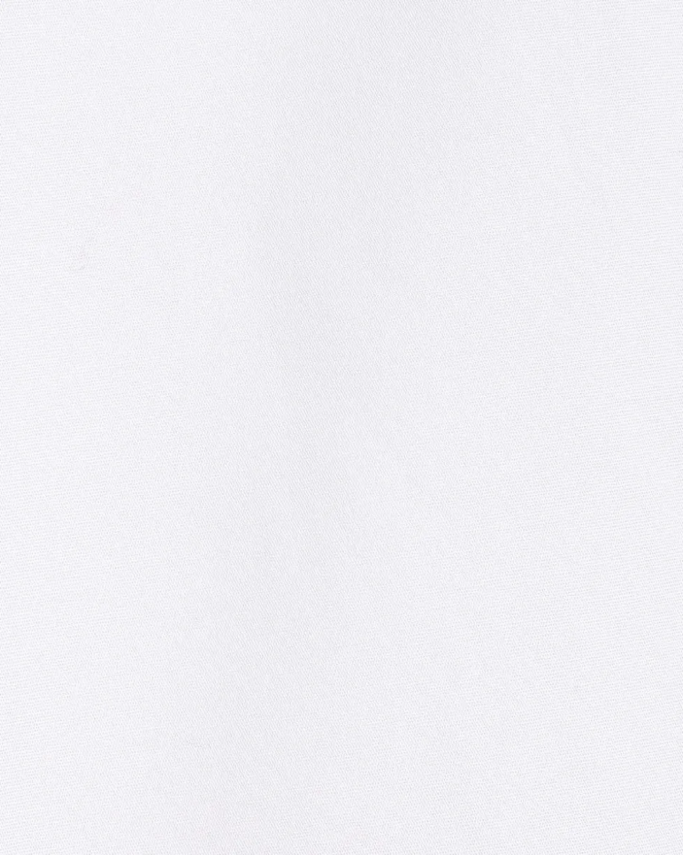White Extended-Sleeve Poplin Bib Blouse with Shirt Collar