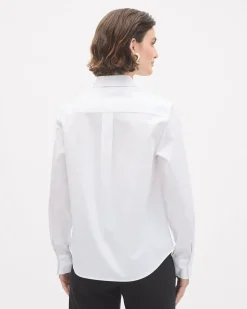 White Long-Sleeve Buttoned-Down Poplin Blouse