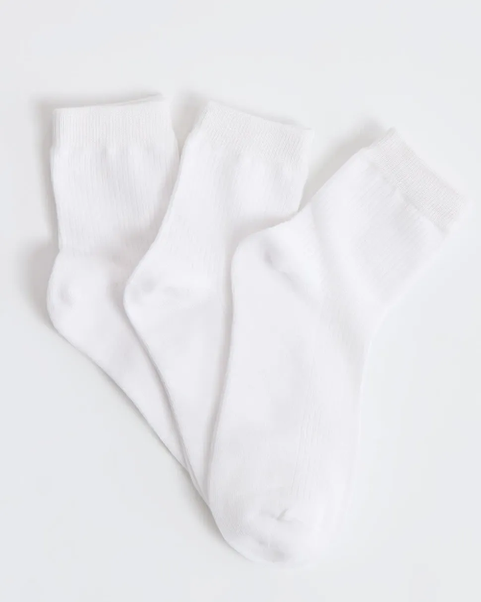 White Ribbed Crew Socks - 3 Pairs