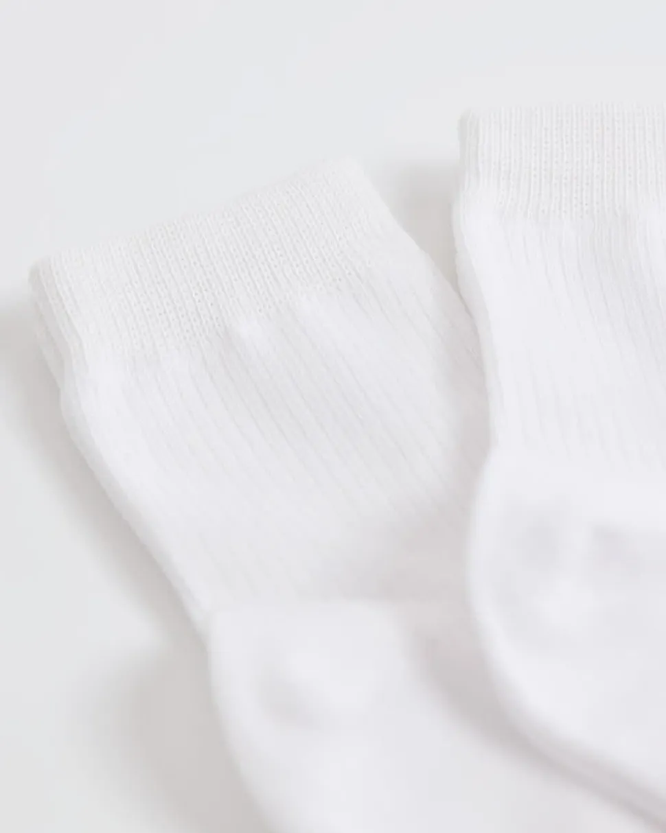 White Ribbed Crew Socks - 3 Pairs