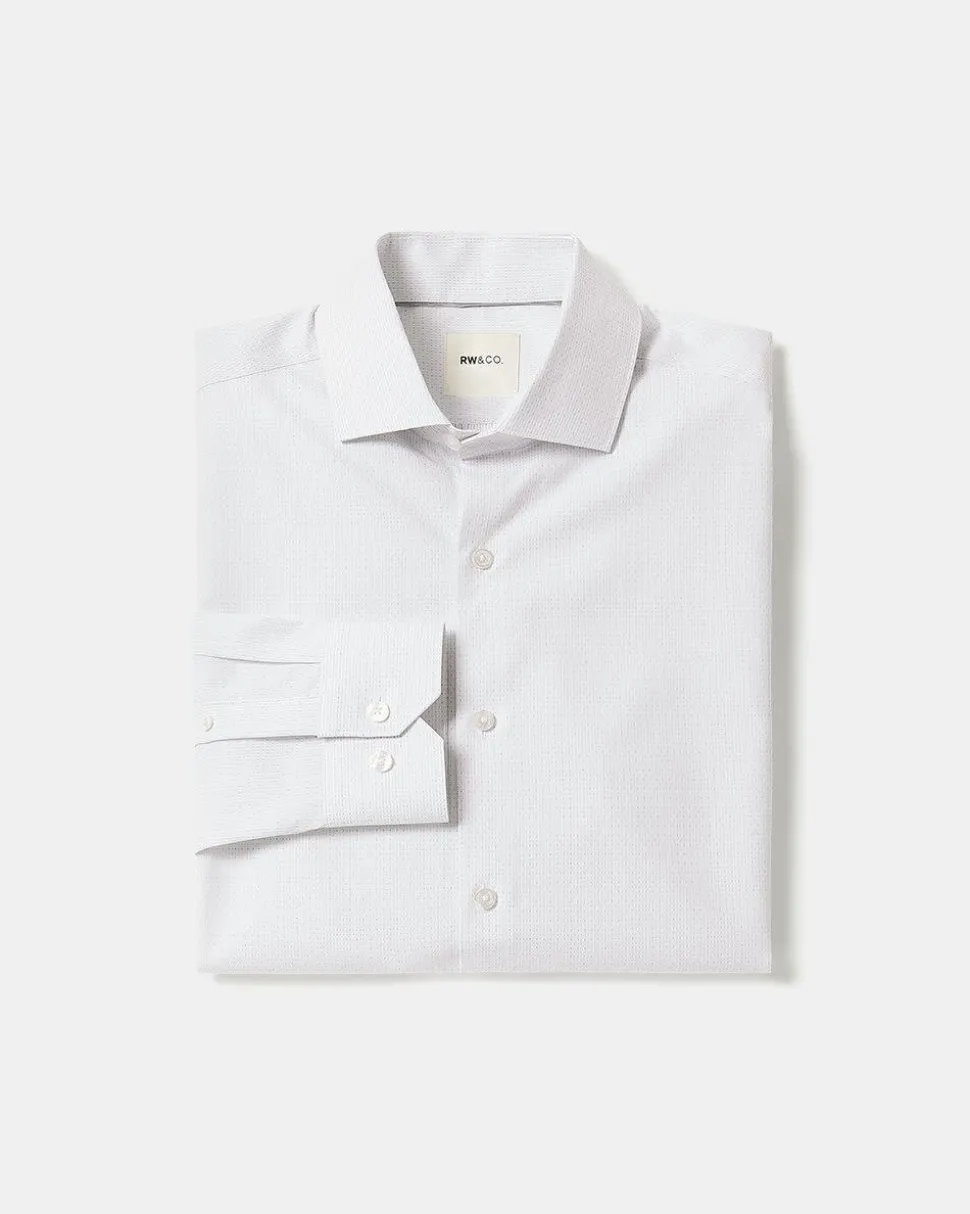 White Slim-Fit Dress Shirt with Grey Micro Dots