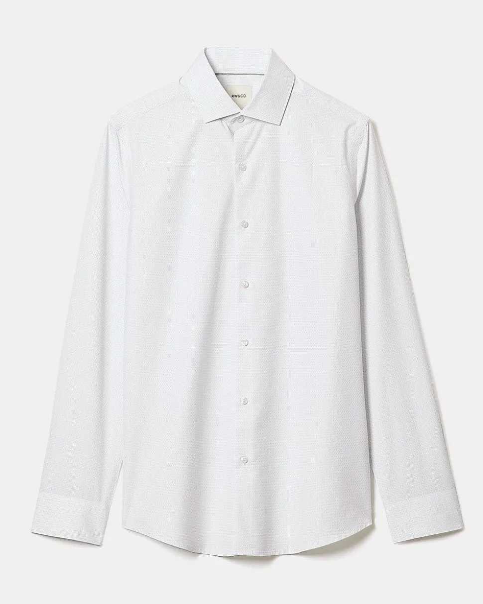 White Slim-Fit Dress Shirt with Grey Micro Dots