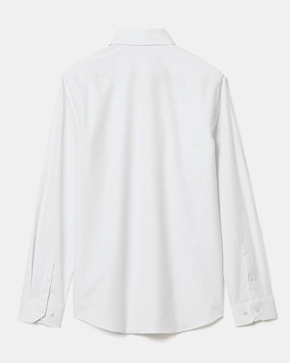 White Slim-Fit Dress Shirt with Grey Micro Dots