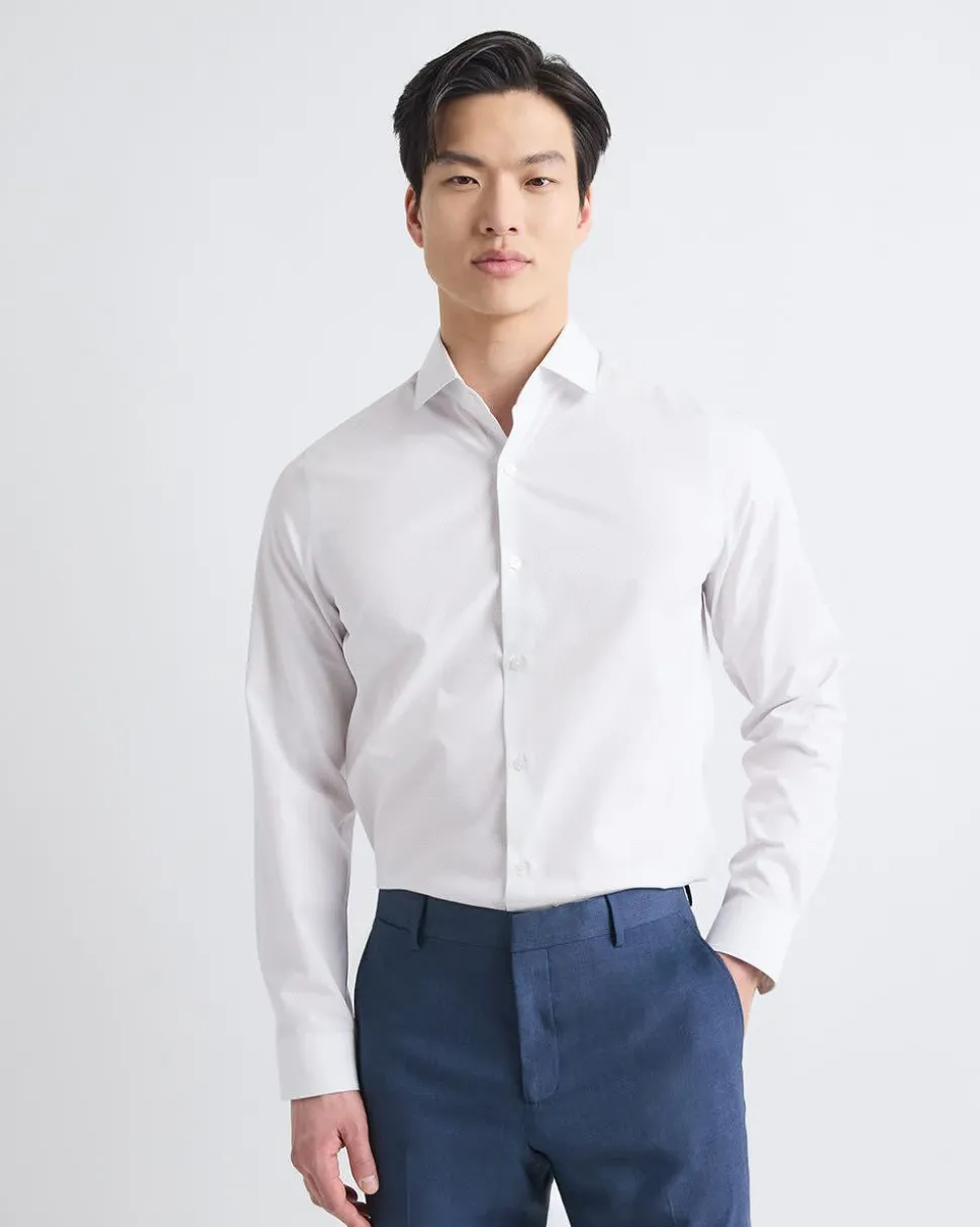 White Slim-Fit Dress Shirt with Grey Micro Dots