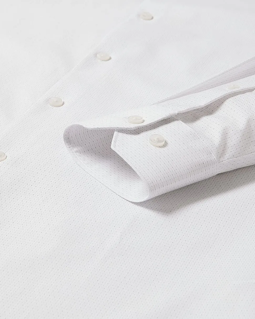 White Slim-Fit Dress Shirt with Grey Micro Dots