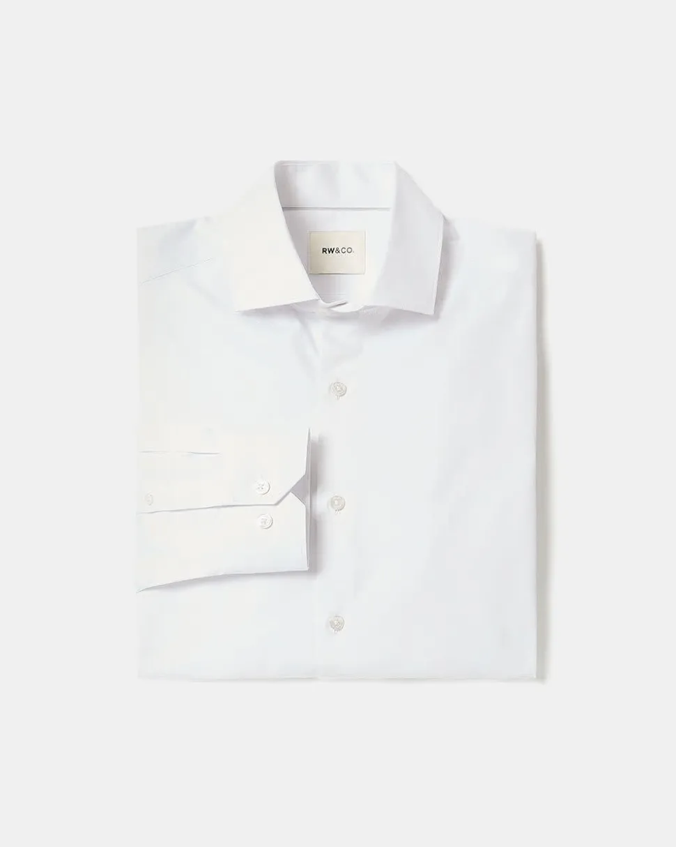White Slim-Fit Dress Shirt with Tonal Twine