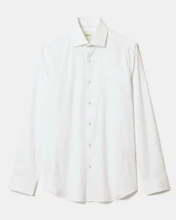 White Slim-Fit Dress Shirt with Tonal Twine