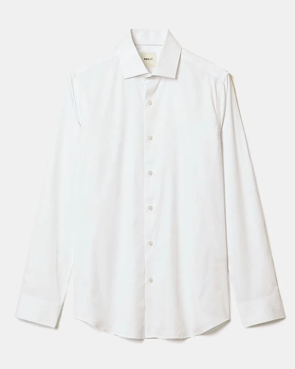 White Slim-Fit Dress Shirt with Tonal Twine